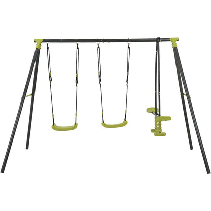 XNS008 interesting triple children metal safe swing set 440lbs for outdoor playground three seat swing black and green for age 3+