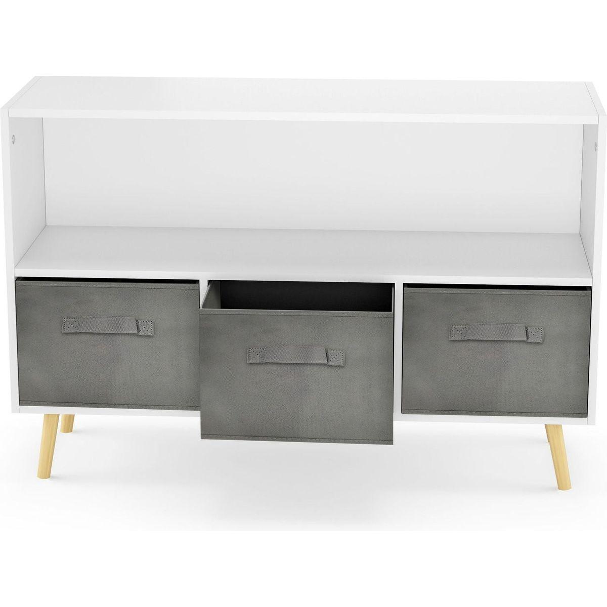 Kids bookcase with Collapsible Fabric Drawers, Children's Book Display, Toy Storage Cabinet Organizer, White/Gray