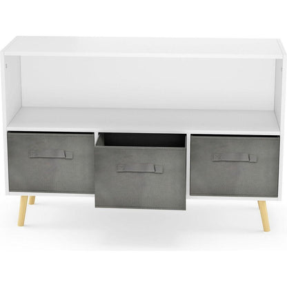 Kids bookcase with Collapsible Fabric Drawers, Children's Book Display, Toy Storage Cabinet Organizer, White/Gray