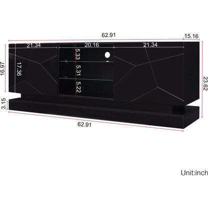 Modern, Stylish Functional TV stand with Color Changing LED Lights, Universal Entertainment Center, Black