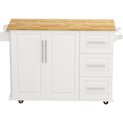 Kitchen Island Cart with 2 Door Cabinet and Three Drawers, 43.31 Inch Width with Spice Rack, Towel Rack (White)
