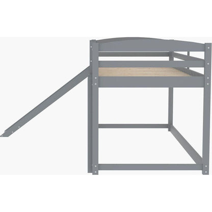 Twin over Twin Bunk Bed with Convertible Slide and Ladder, Gray