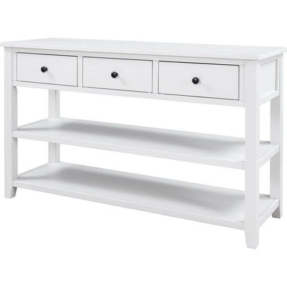 Retro Design Console Table with Two Open Shelves, Pine Solid Wood Frame and Legs for Living Room (Antique White)