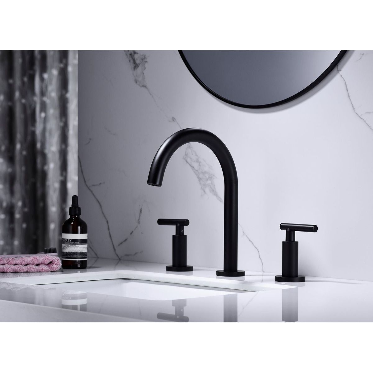 Two Handle High Arc Widespread Bathroom Sink Faucet 3 Hole