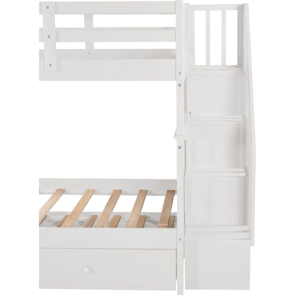Stairway Twin-Over-Twin Bunk Bed with Twin size Trundle for Bedroom, Dorm, Adults, White () - Streamdale Furniture