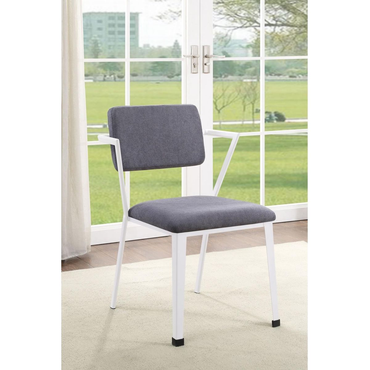 Cargo Dining Chair (Set-2), Gray Fabric & White (2Pc/1Ctn)