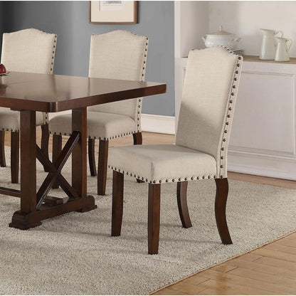 Classic Cream Upholstered Cushion Chairs Set of 2pc Dining Chair Nailheads Solid wood Legs Dining Room