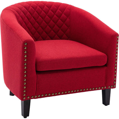 accent Barrel chair living room chair with nailheads and solid wood legs Red Linen