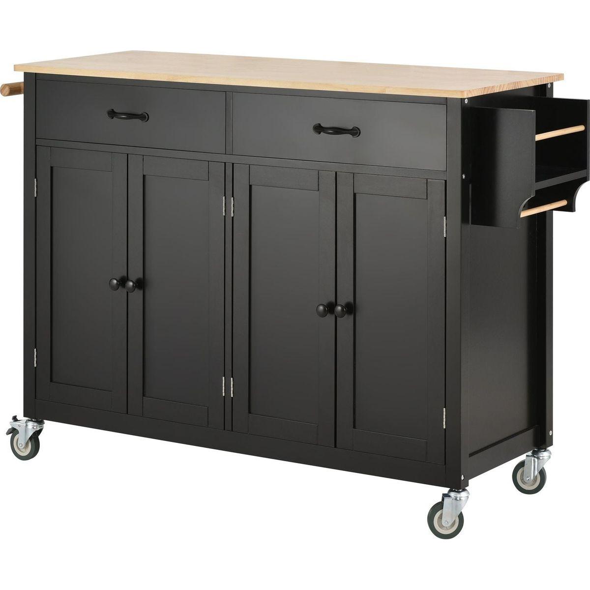 Kitchen Island Cart with Solid Wood Top and Locking Wheels4.3 Inch Width Door Cabinet and Two Drawerspice Rack, Towel Rack black) - Streamdale Furniture