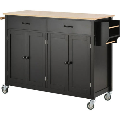 Kitchen Island Cart with Solid Wood Top and Locking Wheels4.3 Inch Width Door Cabinet and Two Drawerspice Rack, Towel Rack black) - Streamdale Furniture