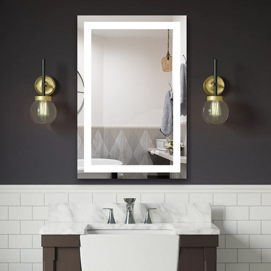 24x36 Inch LED Lighted Bathroom Mirror with 3 Colors Light, Wall Mounted Bathroom Vanity Mirror with Touch Button, Anti-Fog Dimmable Bathroom Mirror (Horizontal/Vertical)