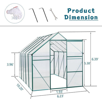 6X10FT Polycarbonate Greenhouse Raised Base and Anchor Aluminum Heavy Duty Walk-in Greenhouses for Outdoor Backyard in All Season