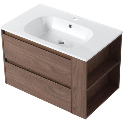 30" Wall Mounting Bathroom Vanity With Gel Sink, Soft Close Drawer