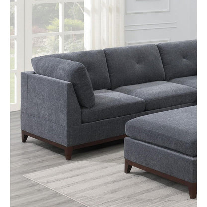 Ash Grey Chenille Fabric Modular Sectional 6pc Set Living Room Furniture Corner Sectional Couch 3x Corner Wedge 2x Armless Chairs and 1x Ottoman Tufted Back