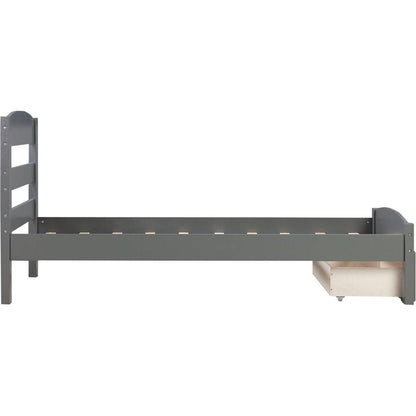 Platform Twin Bed Frame with Storage Drawer and Wood Slat Support No Box Spring Needed, Gray