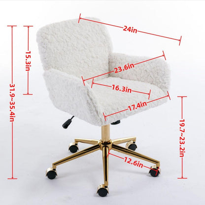 Office Chair, Artificial rabbit hair Home Office Chair with Golden Metal Base, Adjustable Desk Chair Swivel Office Chair, Vanity Chair (Beige)