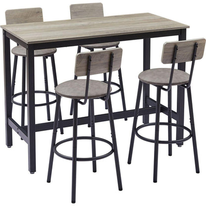 Bar Table Set with 4 Bar stools PU Soft seat with backrest, Grey, 47.24" L x 23.62" W x 35.43" H