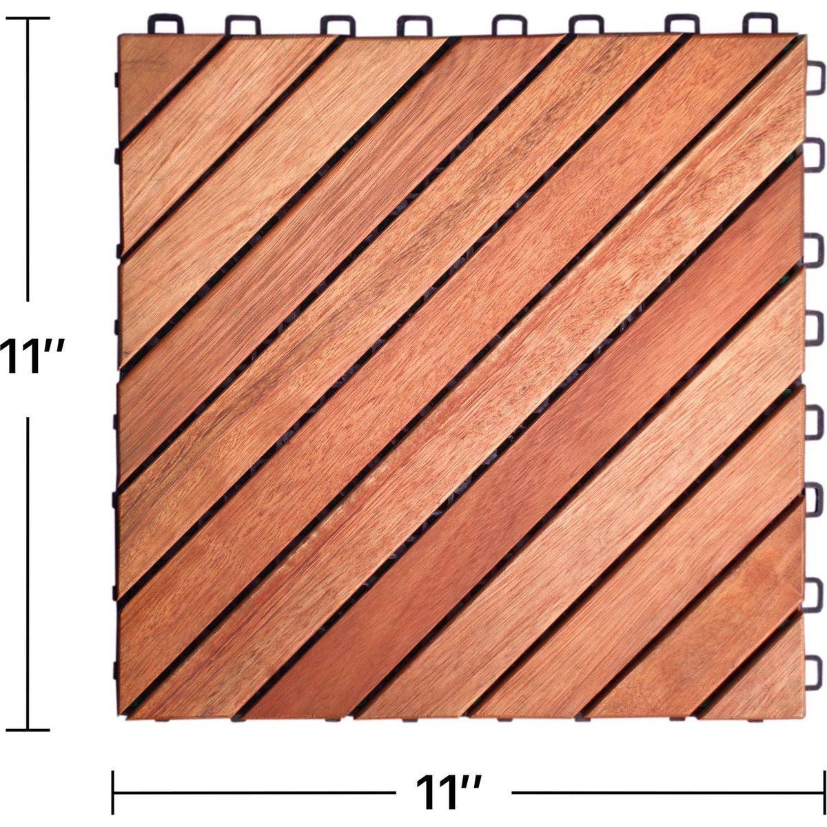 Outdoor Patio 12-Diagonal Slat Eucalyptus Interlocking Deck Tile (Set of 10 Tiles)