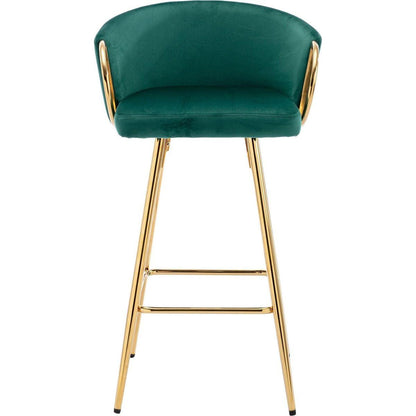 26 Inch Set of 2 Bar Stools, with Chrome Footrest and Base Velvet + Golden Leg Simple Bar Stool, GREEN
