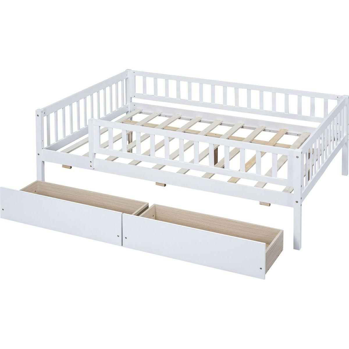 Full Size Daybed Wood Bed with Two Drawers, White - Streamdale Furniture