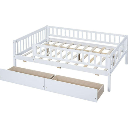Full Size Daybed Wood Bed with Two Drawers, White - Streamdale Furniture