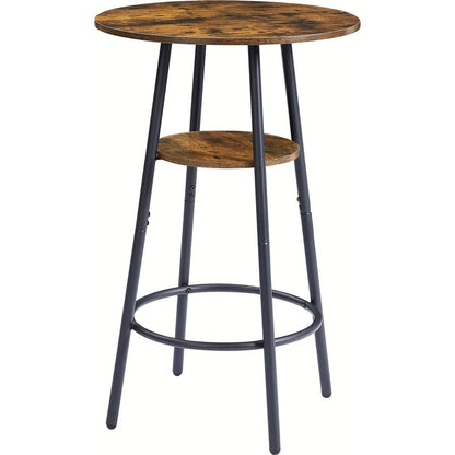Round bar stool set with shelves, stool with backrest Rustic Brown, 23.6" Dia x 35.4" H - Streamdale Furniture