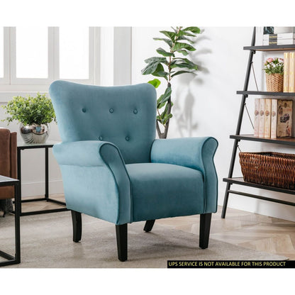 Stylish Living Room Furniture 1pc Accent Chair Blue Button-Tufted Back Rolled-Arms Black Legs Modern Design Furniture