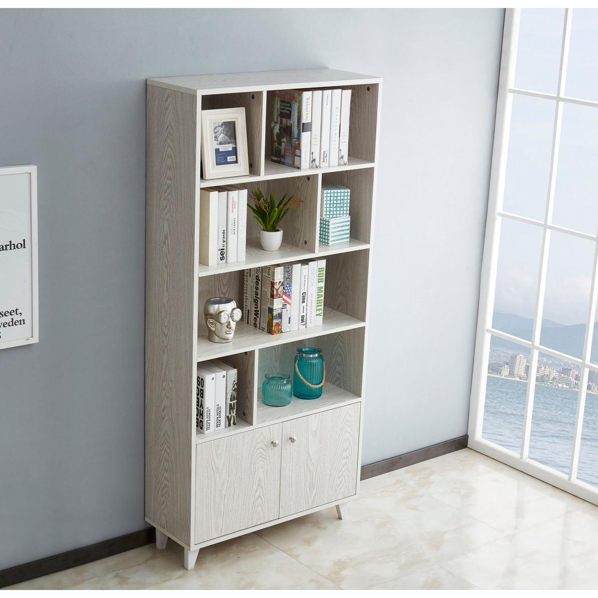 68" Bookcase with 2 Doors, Bookshelf, White