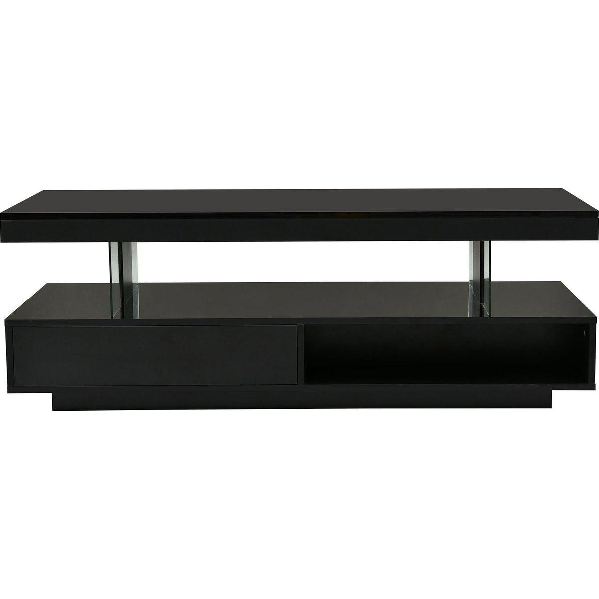 LED Coffee Table with Storage, Modern Center Table with 2 Drawers and Display Shelves, Accent Furniture with LED Lights for Living Room,Black