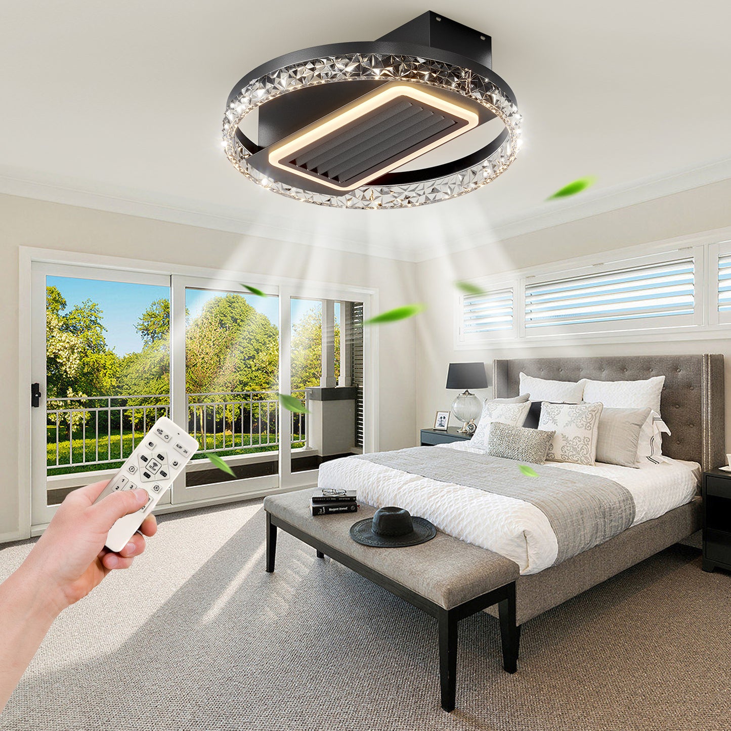 20inch Modern Leafless Ceiling Fan with Remote Control Removable and Washable, Reversible Motor