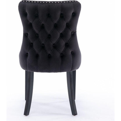 Upholstered Wing-Back Dining Chair with Backstitching Nailhead Trim and Solid Wood Legs, Set of 2, Black, 8809BK, KD