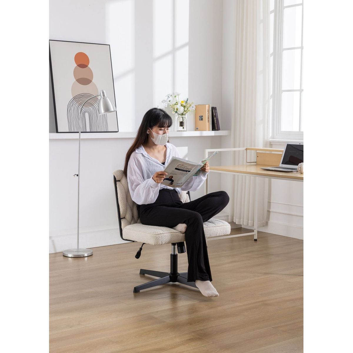 Armless Office Desk Chair No Wheels