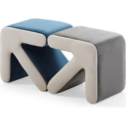 Modern Creative Upholstered Velvet Sofa Stool Kids Stool Shoe Bench Footrest Footstool Multifaceted Stool Ottoman Coffee Table Arrow Design Handicraft Decoration for Living Room Bedroom, Grey+Beige