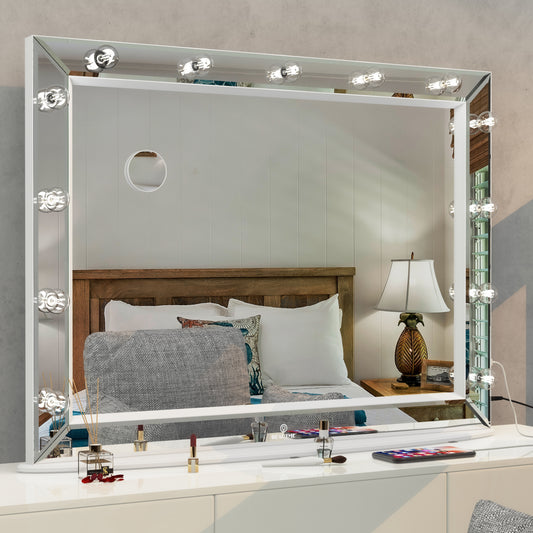 Hollywood Vanity Mirror with Uss Bulbs Luxury Vanity Mirror with Lights Large Size Makeup Mirror for Bedroom Makeup Room, Smart Touch White Lighting,40x30.5 inch