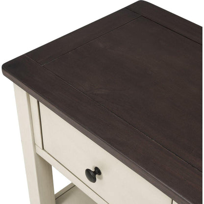 Retro Design Console Table with Two Open Shelves, Pine Solid Wood Frame and Legs for Living Room (Espresso+Beige)