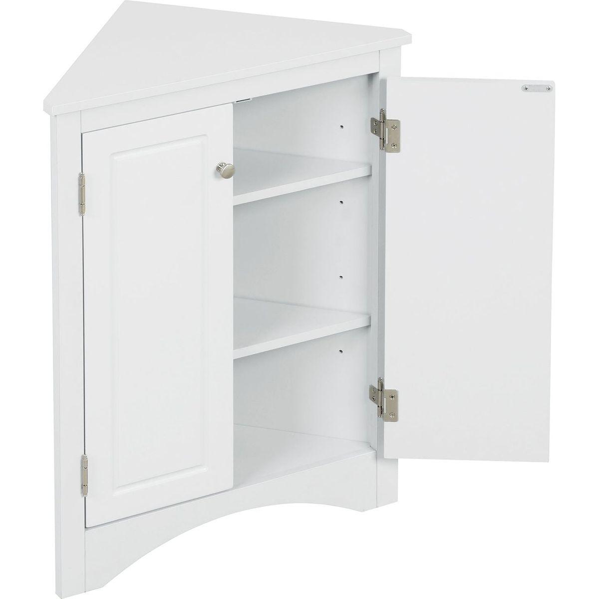 White Triangle Bathroom Storage Cabinet with Adjustable Shelves, Freestanding Floor Cabinet for Home Kitchen