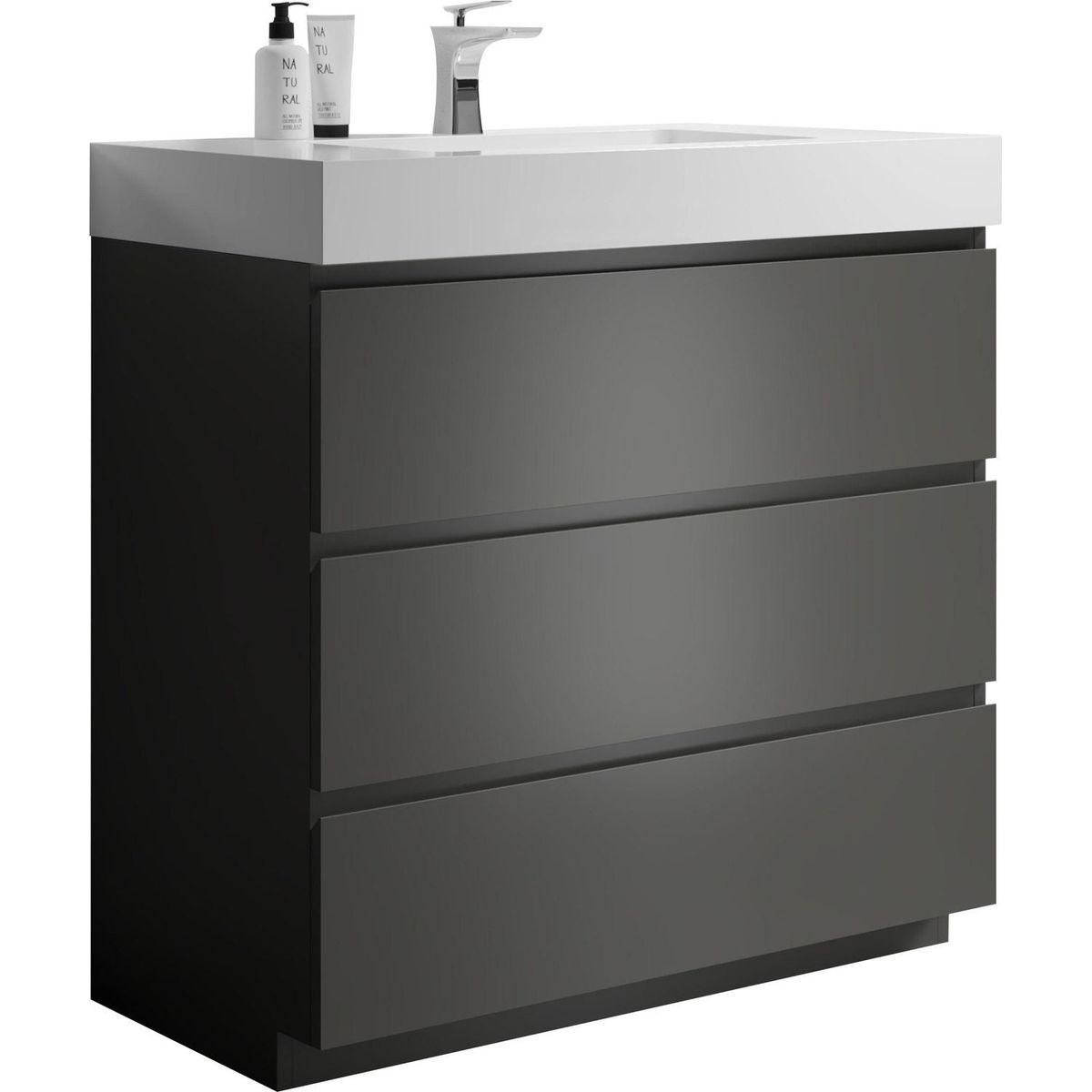 Alice 36" Gray Bathroom Vanity with Sink, Large Storage Freestanding Bathroom Vanity for Modern Bathroom, One-Piece White Sink Basin without Drain and Faucet