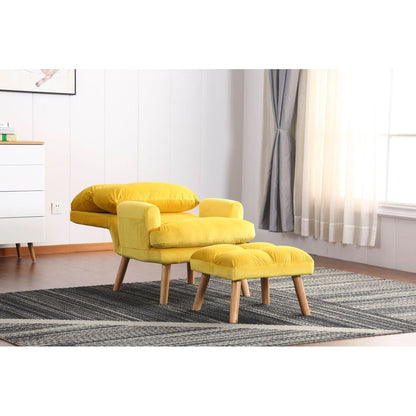 Soft Comfortable 1pc Accent Click Clack Chair with Ottoman Yellow Fabric Upholstered Oak Finish Legs Living Room Furniture