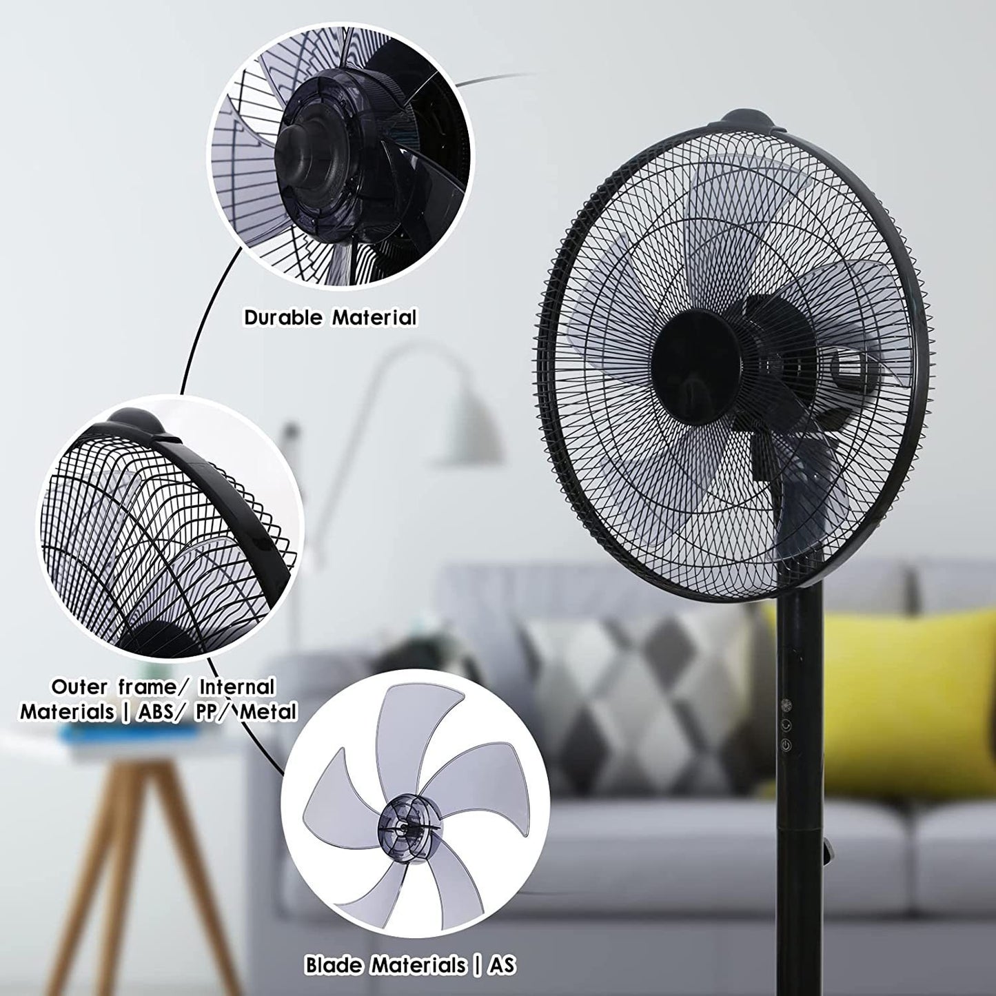 14.5" Adjustable 12 Levels Speed Pedestal Stand Fan with Remote Control for Indoor, Home, Office and College Dorm Use, 90 Degree Horizontal Oscillating, 9 Hours Timer, 14.5 Inch, Black