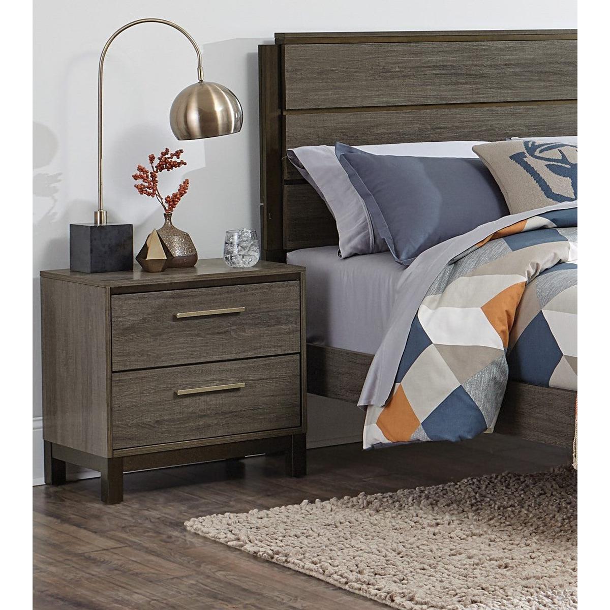 Contemporary Styling 1pc Nightstand of 2x Drawers w Antique Bar Pulls Two-Tone Finish Wooden Bedroom Furniture