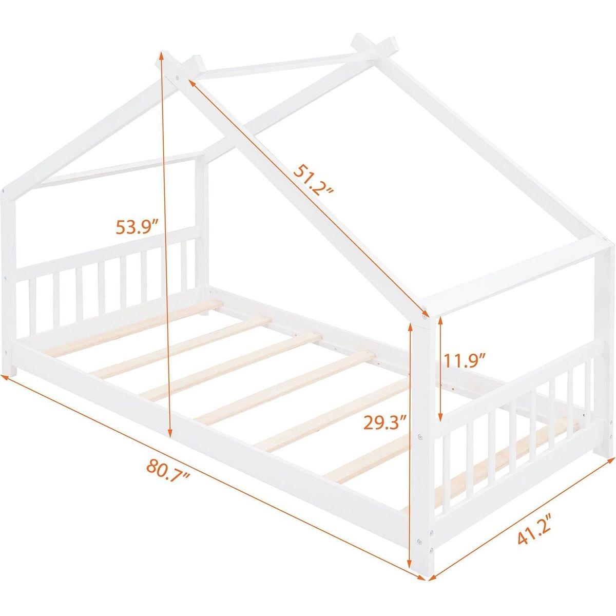 Twin Size House Bed Wood Bed, White