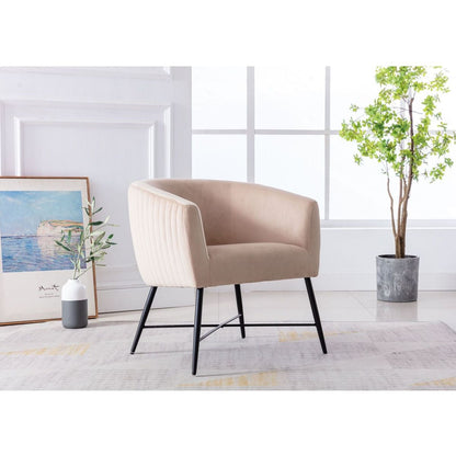 Luxurious Design 1pc Accent Chair Beige Velvet Clean Line Design Fabric Upholstered Metal Legs Stylish Living Room Furniture