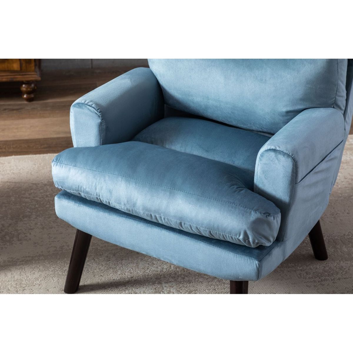 Soft Comfortable 1pc Accent Click Clack Chair with Ottoman Light Blue Fabric Upholstered Black Finish Legs Living Room Furniture