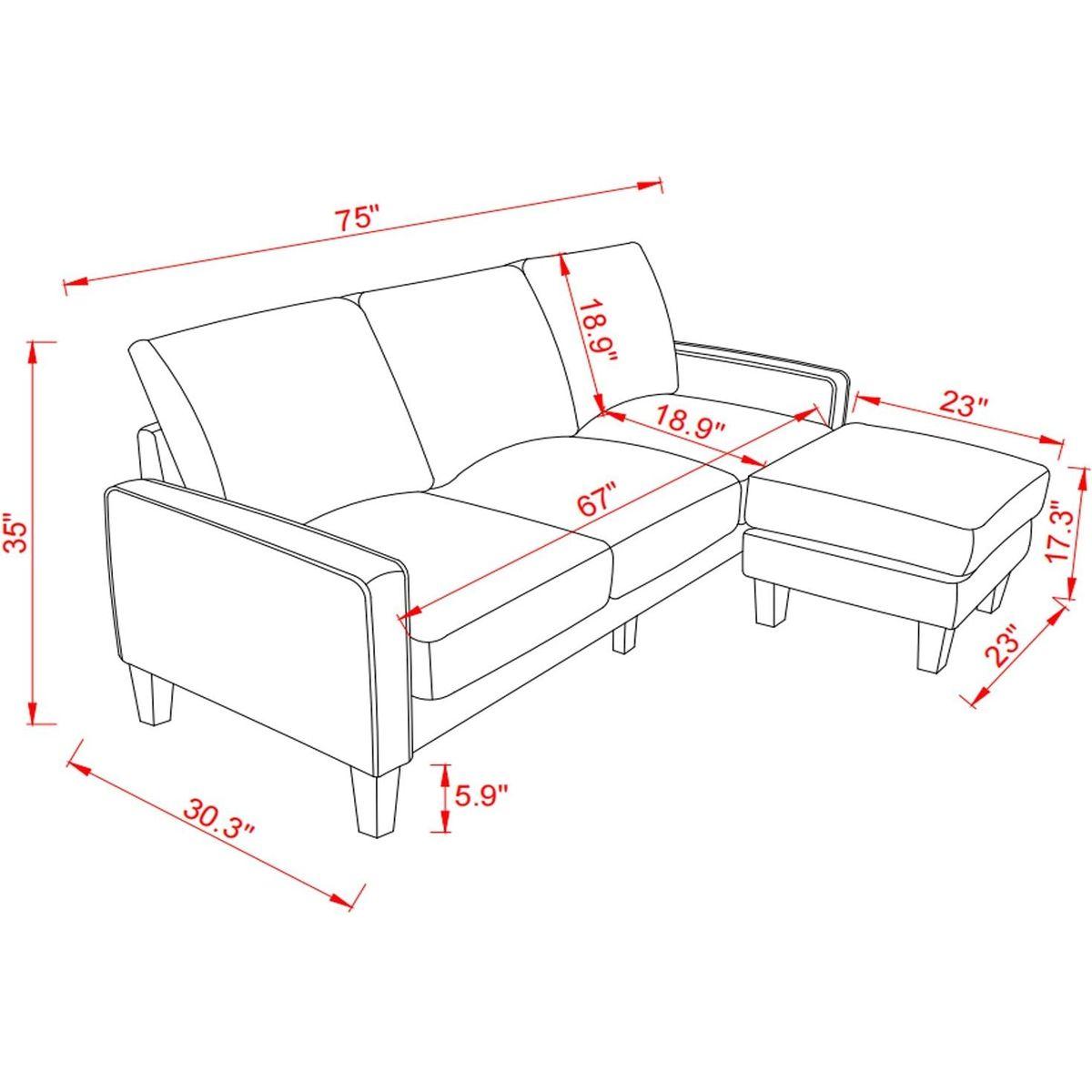 Modern Living Room Furniture L Shape Sofa with Ottoman in Beige Fabric