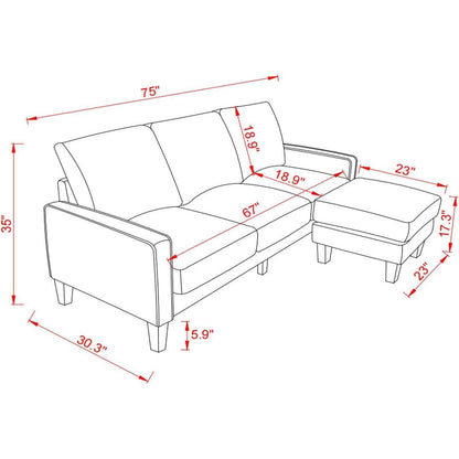 Modern Living Room Furniture L Shape Sofa with Ottoman in Beige Fabric