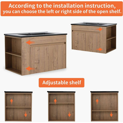 30 Inch Bathroom Vanity With Black Ceramic Basin and Adjust Open Shelf (KD-PACKING)