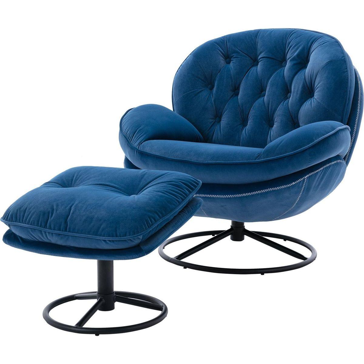 Accent chair TV Chair Living room Chair with Ottoman-Blue