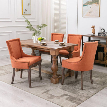 Ultra Side Dining Chairhickened fabric chairs with neutrally toned solid wood legsBronze nail headet of 2range