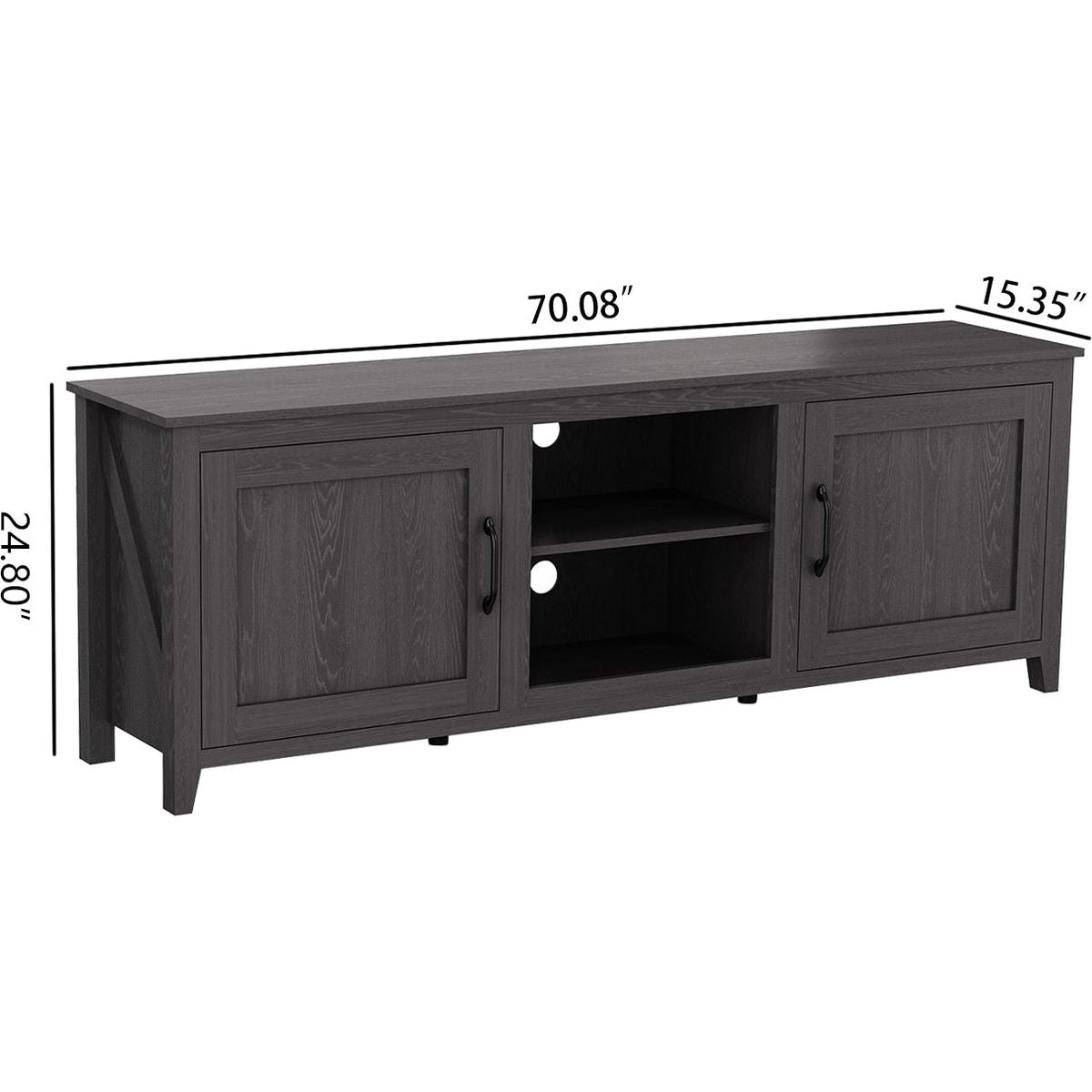 TV Stand Storage Media Console Entertainment Center, Tradition Black, with doors