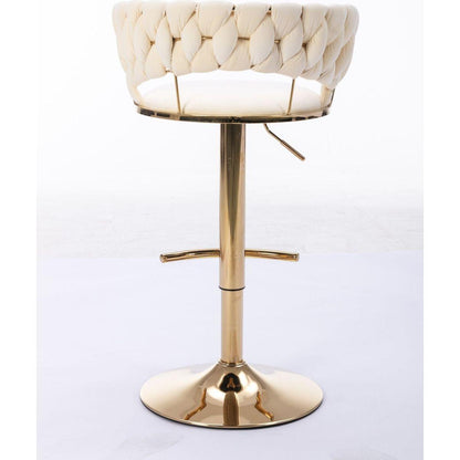 Set of 2 Bar Stools, with Chrome Footrest and Base Swivel Height Adjustable Mechanical Lifting Velvet + Golden Leg Simple Bar Stool-Cream - Streamdale Furniture